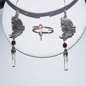 Pair of vintage SS Tourmaline Garnet Earrings/Ring